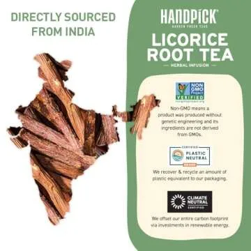 HANDPICK, Licorice Root Tea Bags (50 Count, 2g/bag) Licorice Tea | Non-GMO, Caffeine Free | Premium Quality Eco Conscious Round Bags
