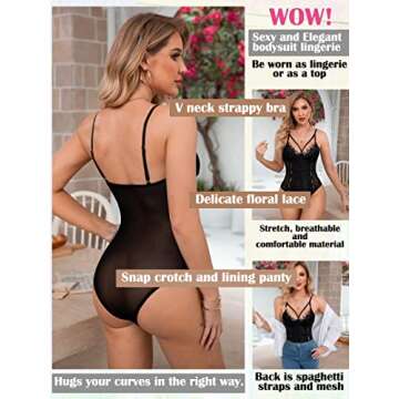 popiv Womens Sexy Lace Bodysuit Eyelash Corset Top Bustier Cami Tops Snap Crotch Teddy Lingerie Going Out Tank Top