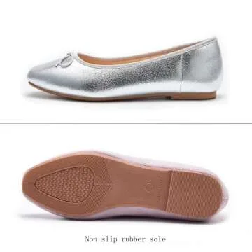 AFEETSING Women's Round Toe Ballet Flats Comfortable Bow Dressy Flats Shoes for Women (A-Silver, Numeric_8)