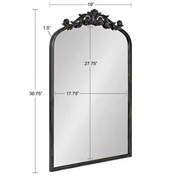 Kate and Laurel Arendahl Traditional Arch Mirror, 19 x 30.75, Antique Black, Baroque Inspired Wall Decor