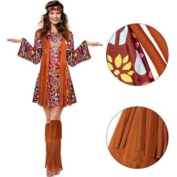 SATINIOR 70s 60s Hippie Costume Set 70s Outfits Accessories Women Disco Dress for Halloween (Adult Size (large))