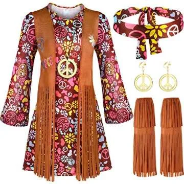 SATINIOR 70s 60s Hippie Costume Set 70s Outfits Accessories Women Disco Dress for Halloween (Adult Size (large))