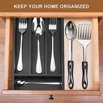 Small Cutlery Tray Narrow Wooden Silverware Organizer 12"x6.7" Spoon Kitchen Utensil Holder for Draw...