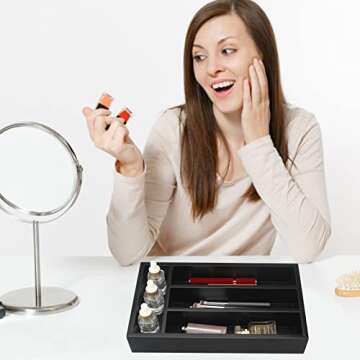 Small Cutlery Tray Narrow Wooden Silverware Organizer 12"x6.7" Spoon Kitchen Utensil Holder for Drawer Divider Bamboo Cutlery Drawer Organizers Storage Black Wood Silverware Tray Flatware Organizer