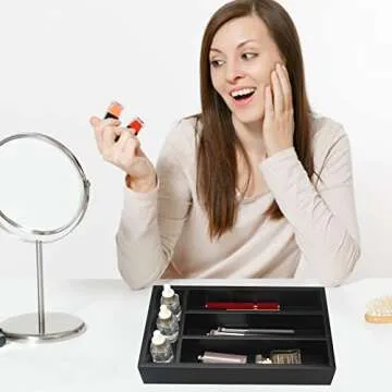 Small Cutlery Tray Narrow Wooden Silverware Organizer 12"x6.7" Spoon Kitchen Utensil Holder for Drawer Divider Bamboo Cutlery Drawer Organizers Storage Black Wood Silverware Tray Flatware Organizer