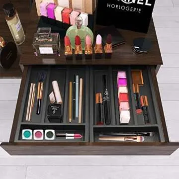 Small Cutlery Tray Narrow Wooden Silverware Organizer 12"x6.7" Spoon Kitchen Utensil Holder for Drawer Divider Bamboo Cutlery Drawer Organizers Storage Black Wood Silverware Tray Flatware Organizer