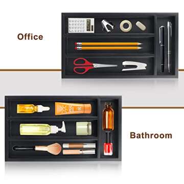 Small Cutlery Tray Narrow Wooden Silverware Organizer 12"x6.7" Spoon Kitchen Utensil Holder for Drawer Divider Bamboo Cutlery Drawer Organizers Storage Black Wood Silverware Tray Flatware Organizer