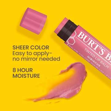 Burt's Bees Lip Tint Balm Valentines Day Gifts with Long Lasting 2 in 1 Duo Tinted Balm Formula, Color Infused with Deeply Hydrating Shea Butter for a Natural Looking Buildable Finish, Soft Hibiscus (2-Pack)