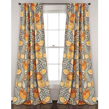 Lush Decor Poppy Garden Curtains Light Filtering Window Set for Living, Dining, Bedroom, 84 in L Pan...