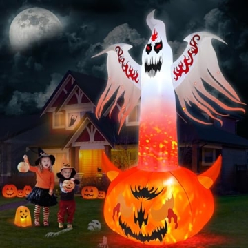 8FT Halloween Inflatable Ghost with Projection Light