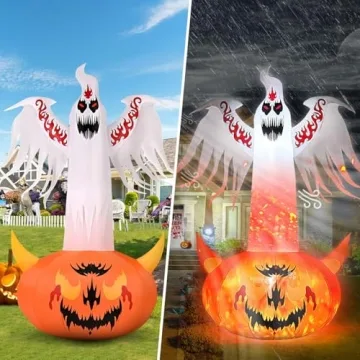 8FT Halloween Inflatable Ghost with Projection Light