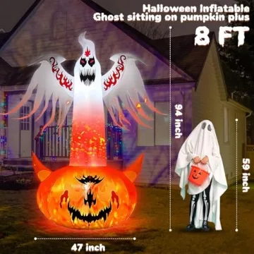 8FT Halloween Inflatable Ghost with Projection Light