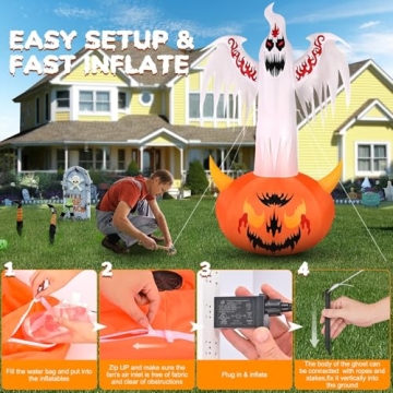 8FT Halloween Inflatable Ghost with Projection Light