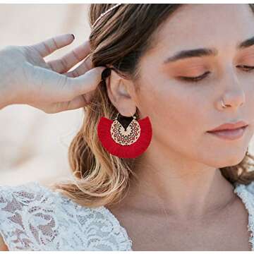 Tassel Hoop Earring Statement Thread Dangle Earrings Stylish Long Fringe Drop Earrings Lightweight L...