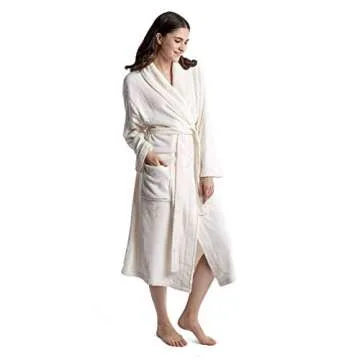 Hallmark White Bathrobe for Women, Soft Womens Robes Long Plush Robe White