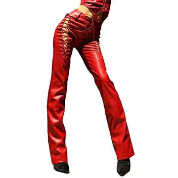 xxxiticat Women's Lace Up PU Leather Pants - Chic High Waist Trousers in Red