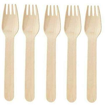 14 Stars Pack Of 100 Disposable Wooden Cutlery Forks Set Biodegradable Eco Friendly 100 percent Birc...