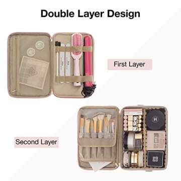 BAGSMART Large Makeup Bag, Cosmetic Cases,Double Layer Makeup Organizer,Protable Travel Makeup Train Case with Shoulder Strap for Cosmetics,Makeup Brushes,Toiletries,Travel Accessories (Medium, Pink)