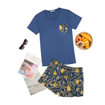 HOTOUCH Pajamas for Women Shorts Set Summer Sleepwear Soft Pjs pineapple print L