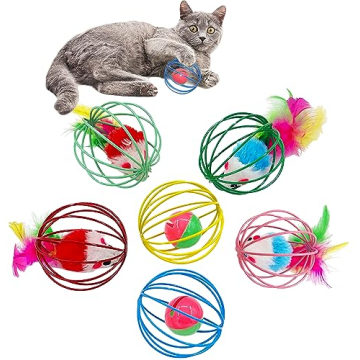 QUVOVID Cat Toys 6 Packs - Metal Cage Balls and Mice with Bells for Indoor Fun