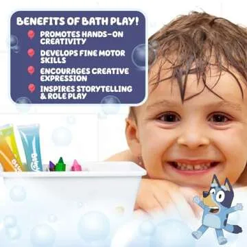 Bluey Bath Creations, 9-Piece Bluey Activity Set, Fun Bluey Bath Toys, Includes Washable Bath Paints, Bath Crayons, Bath Toy Storage, Bath Paint for Toddlers 1-3, Fun Bluey Gifts, Toddler Art Supplies