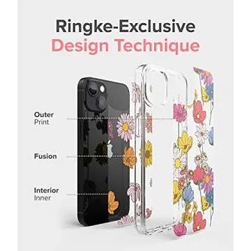 Ringke Fusion Design Compatible with iPhone 13 Case, Transparent Hard Back with Floral Girls Women Design Panel Shockproof TPU Bumper Phone Cover - Vivid Flowers