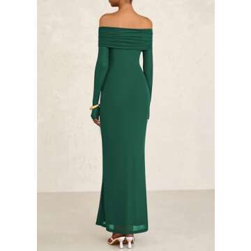 PRETTYGARDEN Women's Off The Shoulder Bodycon Maxi Dress Long Sleeve Mesh Elegant Party Formal Weddi...