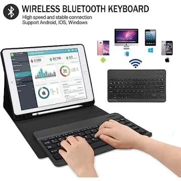 KVAGO iPad Keyboard Case 9.7 inch, Compatible with iPad 6th Generation,iPad 5th Generation, iPad Pro 9.7 inch, iPad Air 2,iPad Air, Protective Folio Cover with Wireless Bluetooth Keyboard -Black