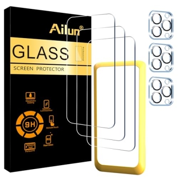 Ailun 3 Pack Screen Protector for iPhone 15 Pro [6.1 inch] + 3 Pack Camera Lens Protector with Insta...