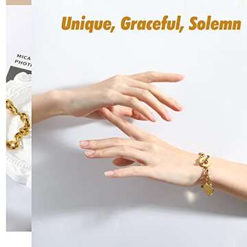 Emibele Heart Charm Bracelet for Women, Bible Verse Bracelets Stainless Steel 18K Gold Plated Bracel...