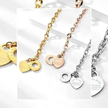 Emibele Heart Charm Bracelet for Women, Bible Verse Bracelets Stainless Steel 18K Gold Plated Bracelet Love Pendant Link Chain OT Clasp, Birthday Christmas Jewelry Gift for Mother Her, Gold