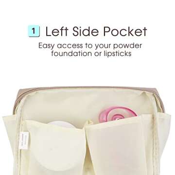 PU Leather Makeup Bag Travel Cosmetic Bag Organizer Make up Bag with Organization Pockets for Women (Large, Brown)