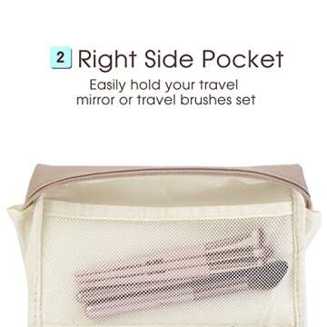 PU Leather Makeup Bag Travel Cosmetic Bag Organizer Make up Bag with Organization Pockets for Women (Large, Brown)