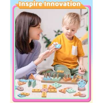 Walenced Montessori Toys - Wooden Stacking Blocks for Toddlers