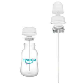 Tinukim iFeed 4 Ounce Self Feeding Baby Bottle with Tube - Handless Anti-Colic Nursing System, White...