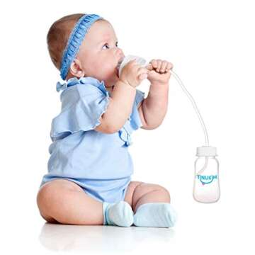 Tinukim iFeed 4 Ounce Self Feeding Baby Bottle with Tube - Handless Anti-Colic Nursing System, White - 2-Pack