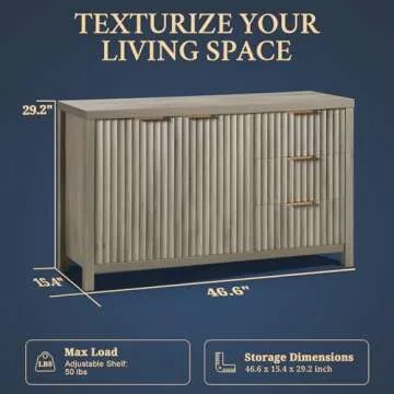 OAKHAM HOME Oxford Fluted Storage Cabinet for Stylish Decor