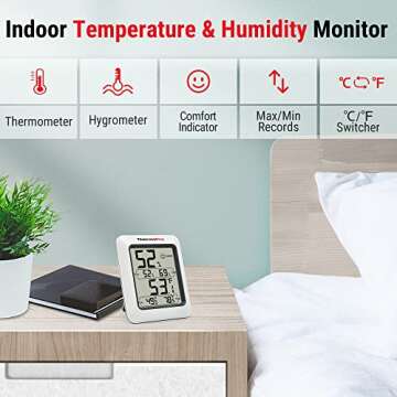 ThermoPro TP50 2 Pieces Digital Hygrometer Indoor Thermometer Room Thermometer and Humidity Gauge wi...