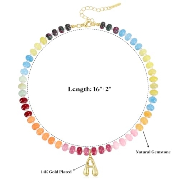 KissYan Colorful Beaded Gemstone Initial Necklace