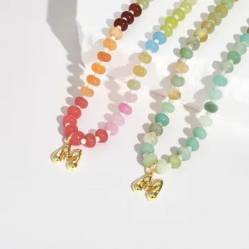 KissYan Colorful Beaded Gemstone Initial Necklace