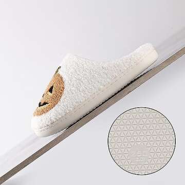 HIPINISS Halloween Slippers Pumpkin Slippers for Women Men Halloween Spooky Lantern Pumpkin Plush Warm Slippers Indoor Outdoor Memory Foam House Home Winter Shoes,Pumpkin White 37-38