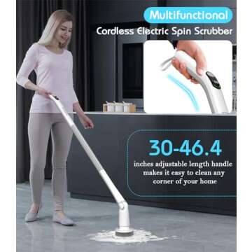 Electric Spin Scrubber Cordless Scrubber: Tub and Tile Scrubber with 6 Replaceable Brush Heads, Show...
