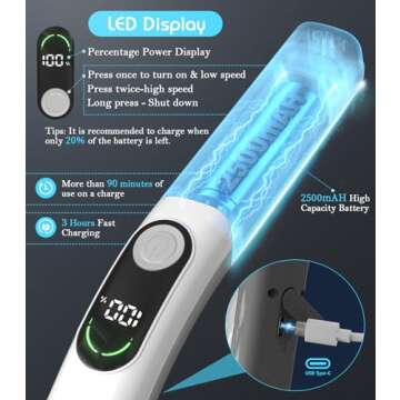 Electric Spin Scrubber Cordless Scrubber: Tub and Tile Scrubber with 6 Replaceable Brush Heads, Shower Cleaning Brush with LED Display & 2 Speeds Adjustment for Bathroom Kitchen Floor