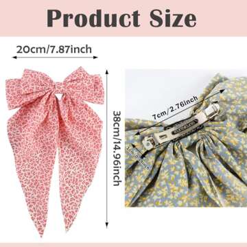 HLTOO 4PCS Floral Big Ribbon Hair Bows, Oversized Long-tail Hair Clips, Large Hair Barrettes, for Wo...