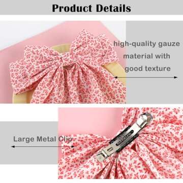 HLTOO 4PCS Floral Big Ribbon Hair Bows, Oversized Long-tail Hair Clips, Large Hair Barrettes, for Women and Girls Hair Styling Accessories, Black, Red, Green, Purple