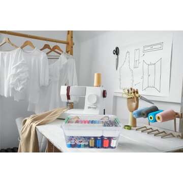 Baylee and Me Clear Plastic Storage Box with Removable Tray – Perfect for Organizing Arts and Craft Supplies, Sewing Notions, Small Toys, Bead, Art Supplies