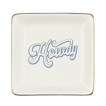 WODMIS Coastal Howdy Cowgirl Western Ceramic Jewelry Tray Dish - Perfect Gift!