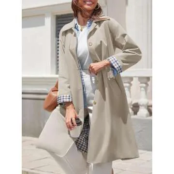 Tankaneo Womens Long Trench Coat Single Breasted Oversized Windproof Overcoat Fashion Outerwear