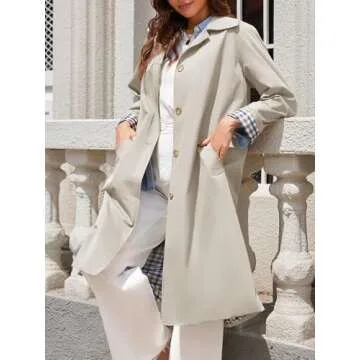 Tankaneo Womens Long Trench Coat Single Breasted Oversized Windproof Overcoat Fashion Outerwear