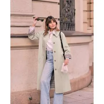 Tankaneo Womens Long Trench Coat Single Breasted Oversized Windproof Overcoat Fashion Outerwear